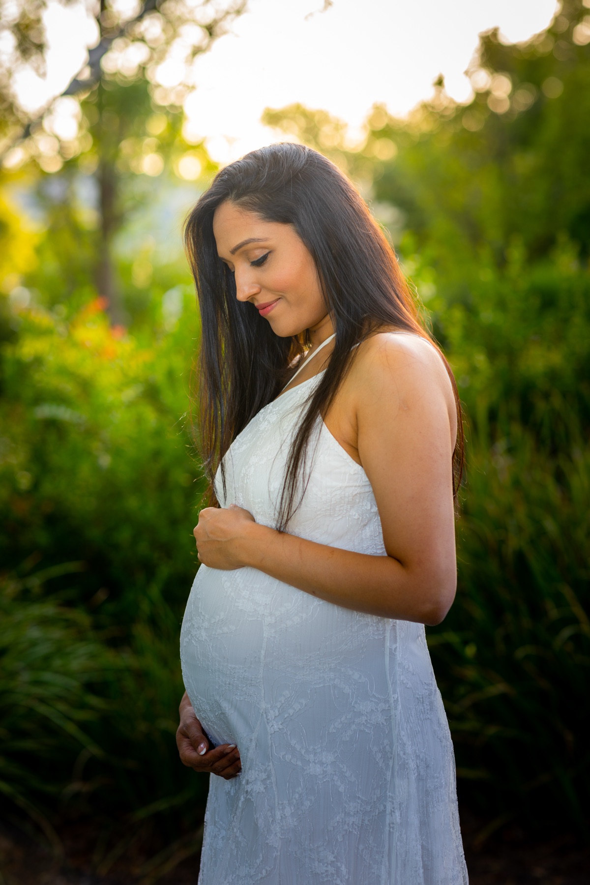Maternity portrait in golden evening light